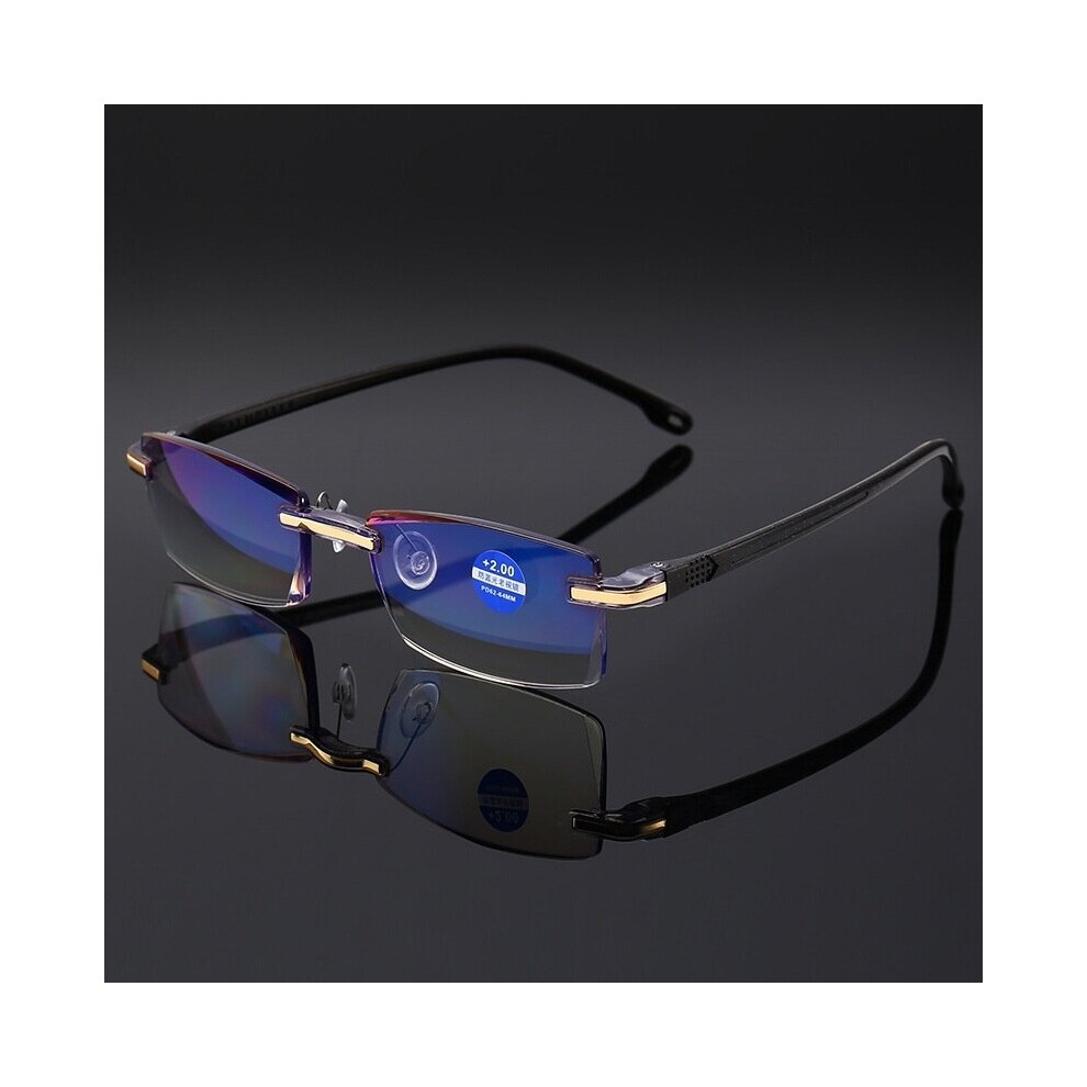 Multicoloured Men Rimless Reading Glasses Bifocal Far Near Anti Light Magnification Women Presbyopic Glasses Multi-Focus Reading Glasses