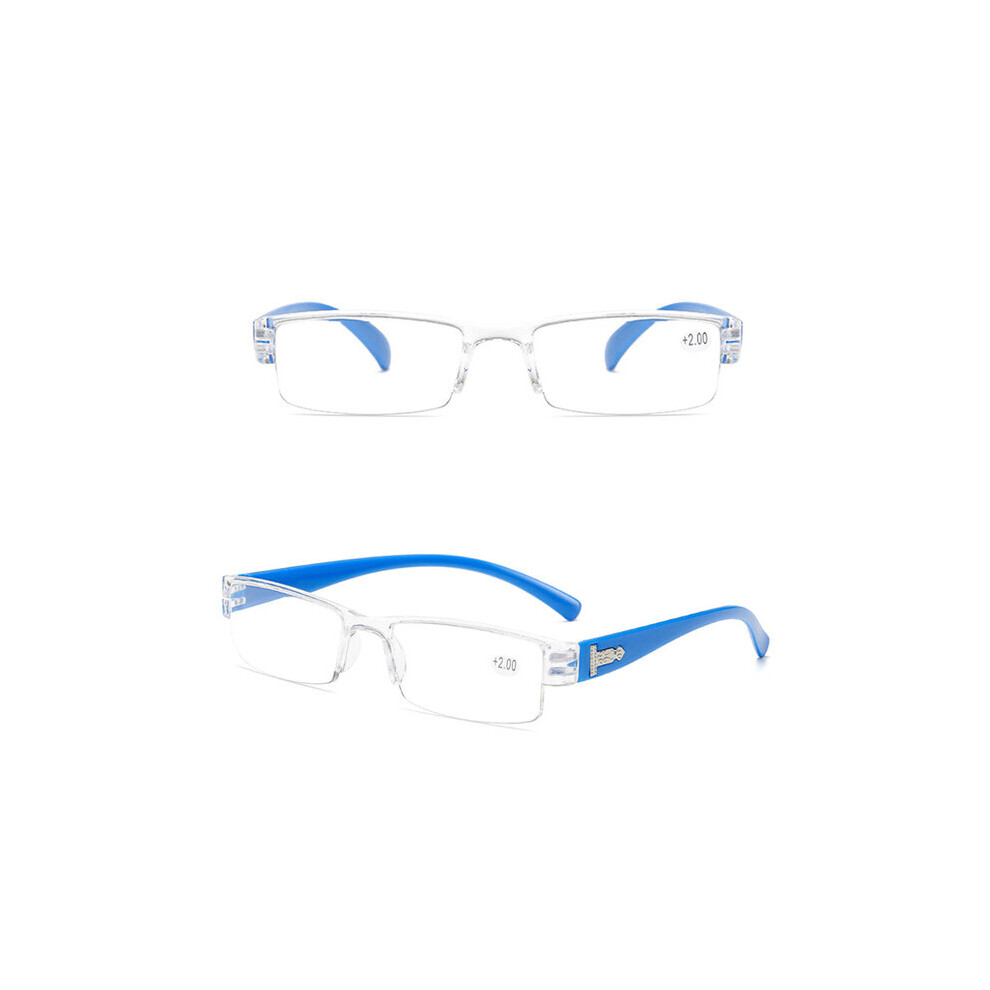 Blue (, Blue) Reading Glasses Men Women Clear Lens Half Frame Presbyopic Eyewear 1.0 1.5 2.0 2.5 3.0 3.5 4.0 For Reader