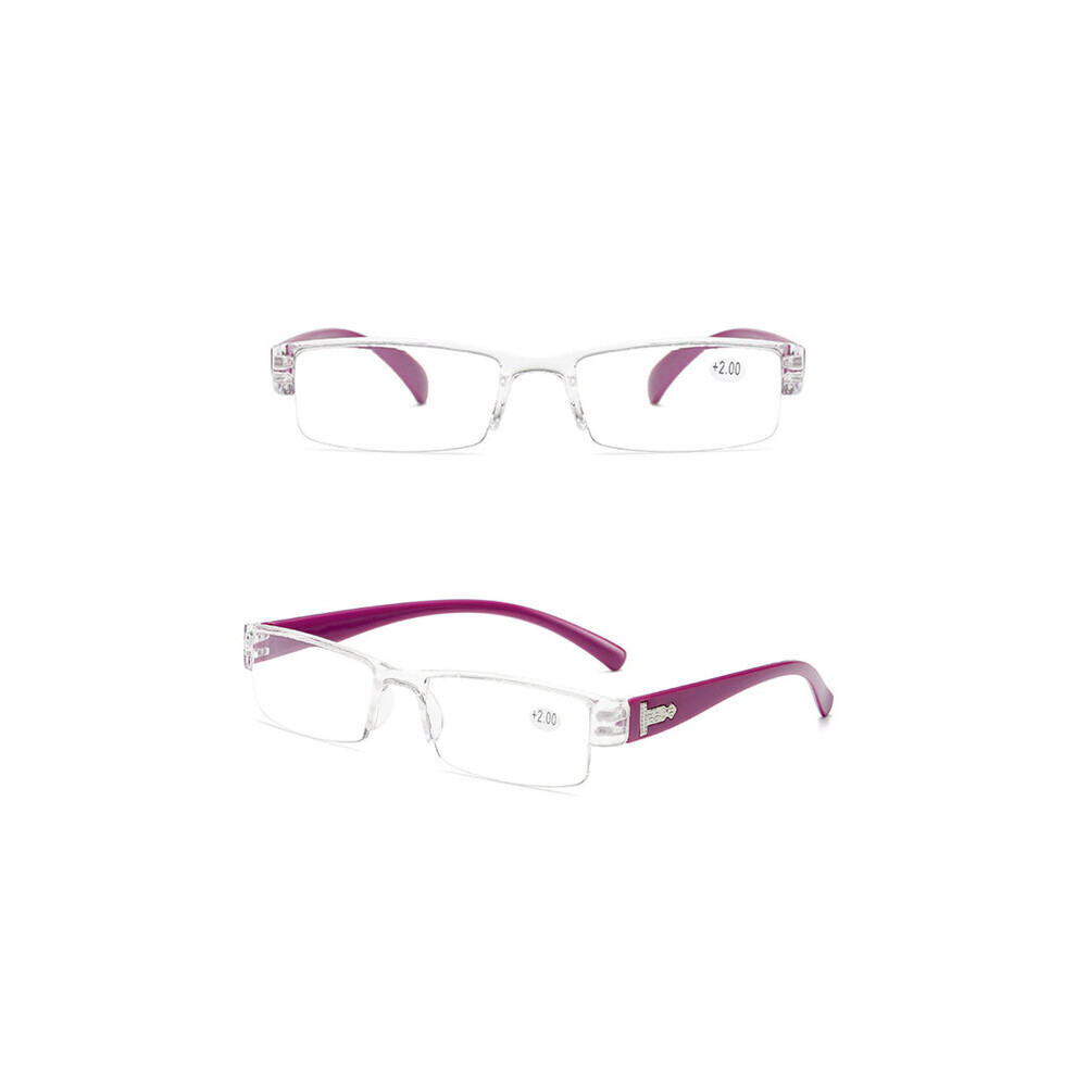 Blue (Purple, ) Reading Glasses Men Women Clear Lens Half Frame Presbyopic Eyewear 1.0 1.5 2.0 2.5 3.0 3.5 4.0 For Reader