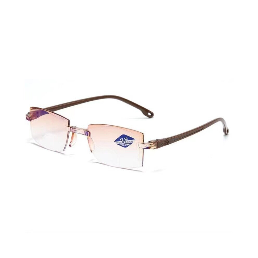 Green (Khaki, ) Men Women Rimless Reading Glasses Anti-Blue Light Bifocal Far And Near Magnifying Glasses Reading Glasses 0~400