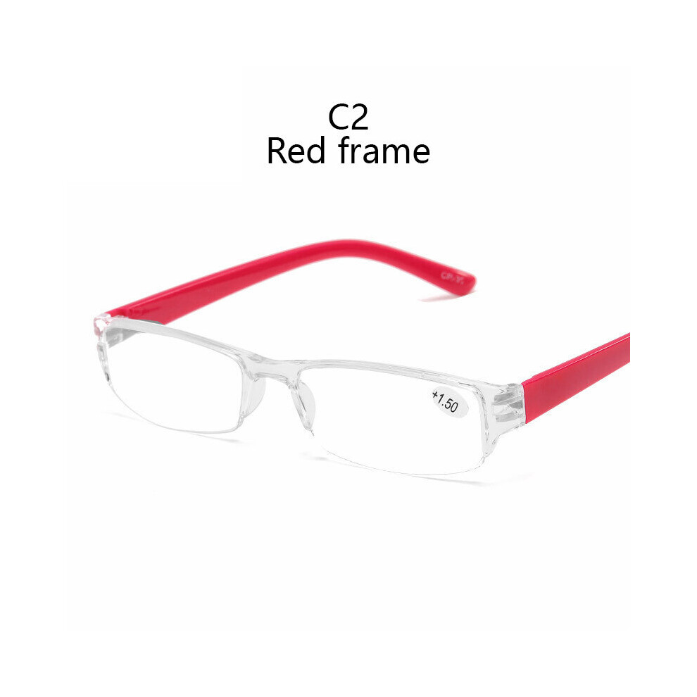 Ultralight Transparent Resin Lens Plastic Colorful Red Leg Mirror Eyewear Reading Glasses Men Women Rimless Presbyopic Glasses-image-OPC-PBR8FRV-NEW
