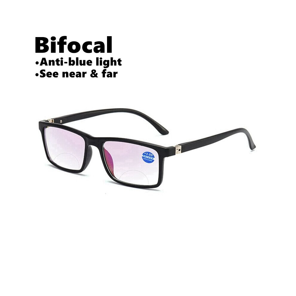 Multicoloured Men Women Bifocal Reading Glasses Anti-Blue Light Far Near Magnification Presbyopic Glasses Square Full Frame Diopter +100 Gafas