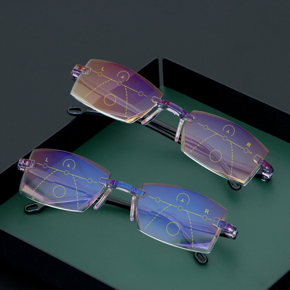Multicoloured Ultralight Rimless Reading Glasses Progressive Multifocal Presbyopia Eyeglasses Light Blocking Computer Goggles +1.0~+4.0
