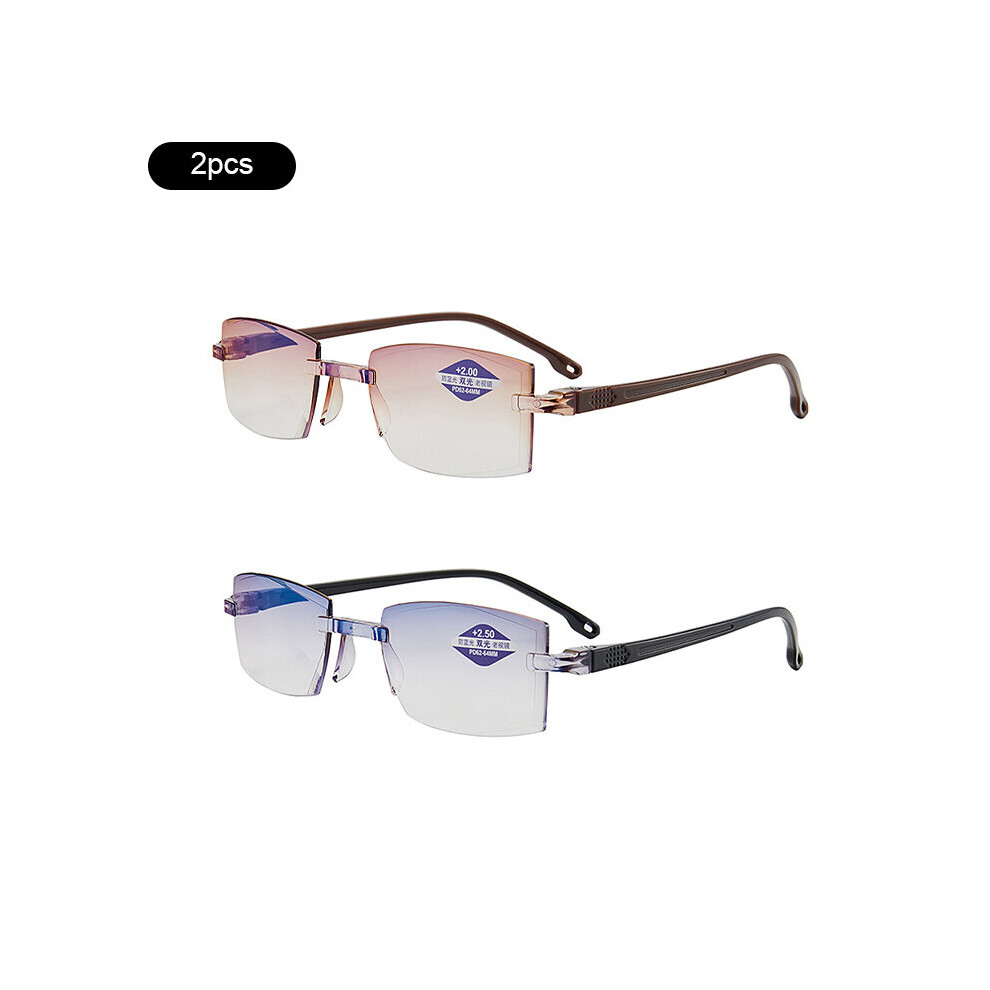Green (Purple, ) Diamond Cut Bifocal Progressive Reading Glasses Men Light Blocking Multifocal Eyeglasses Ultralight Rimless Eyeglasses