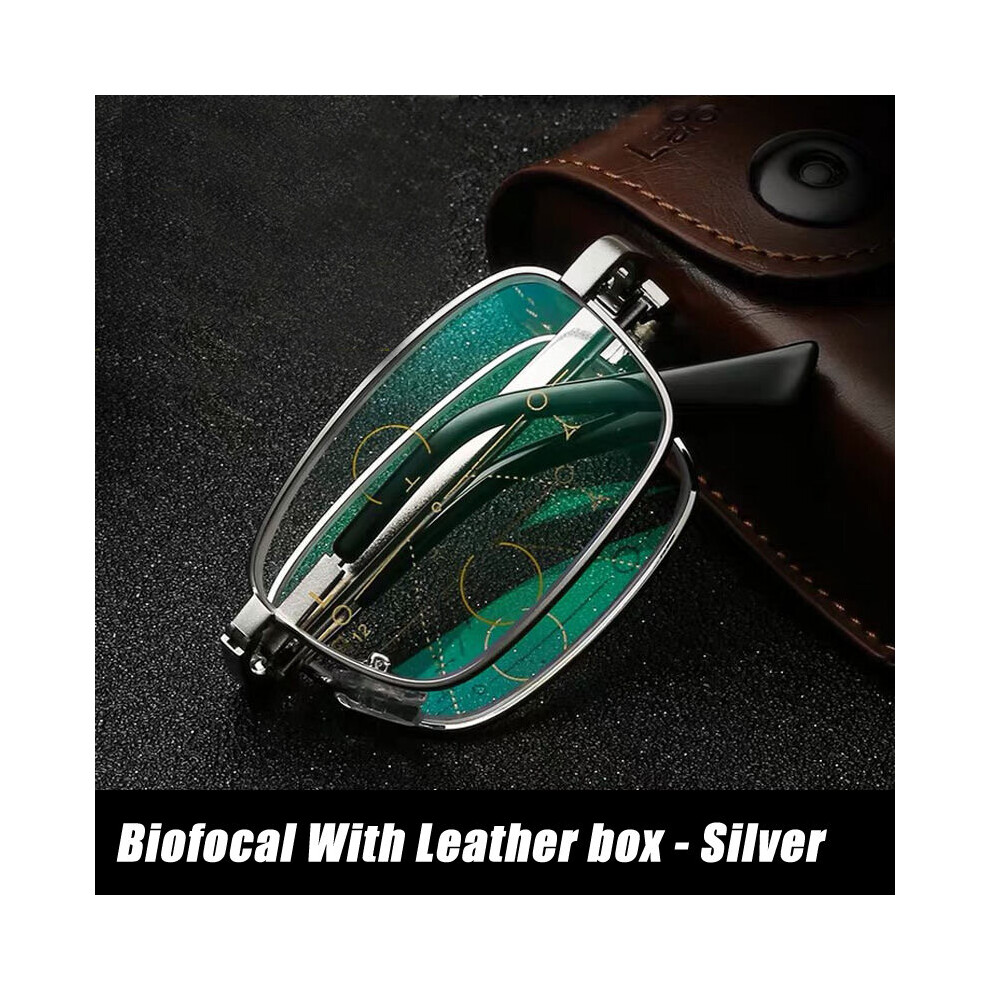 Multifocal Folding Reading Glasses Anti-blue Light Men Women Metal HD Lenses Eyewear Far Near Sihgt Eyeglasses With Leather Box