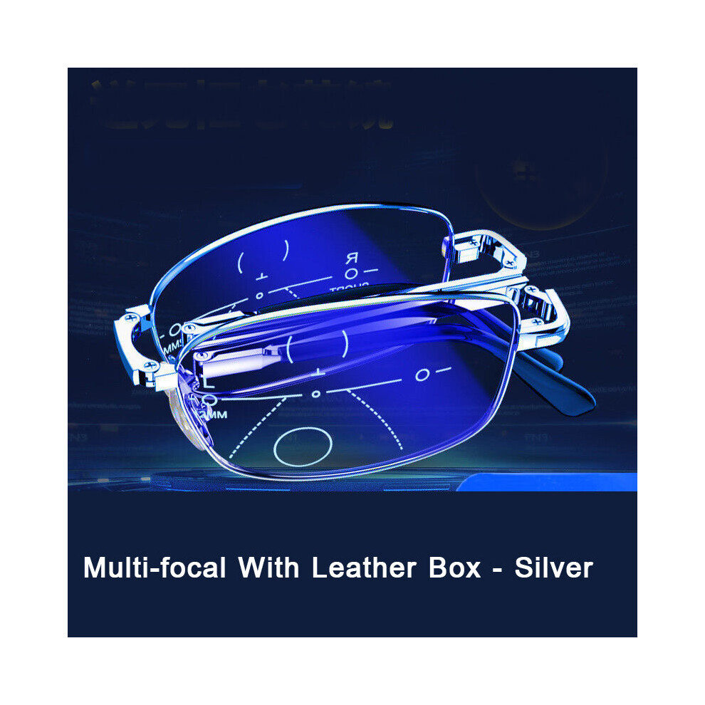 Multifocal Folding Reading Glasses Anti-blue Light Men Women Metal HD Lenses Eyewear Far Near Sihgt Eyeglasses With Leather Box