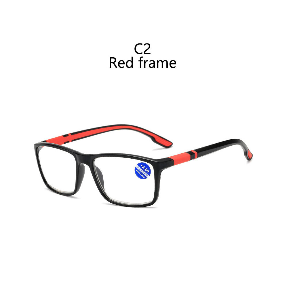 Multicoloured Vintage Tr90 Square Red Frame Sports Reading Glasses Men Presbyopia Eyeglasses Anti Light Blocking Hyperopia Eyewear