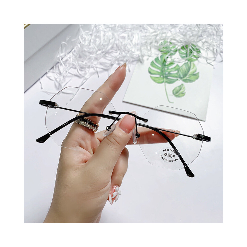 Polygon Computer Glasses Frameless Women Men Anti Light Blocking Glasses Optical Spectacle Myopia glasses Nearsighted -1.0