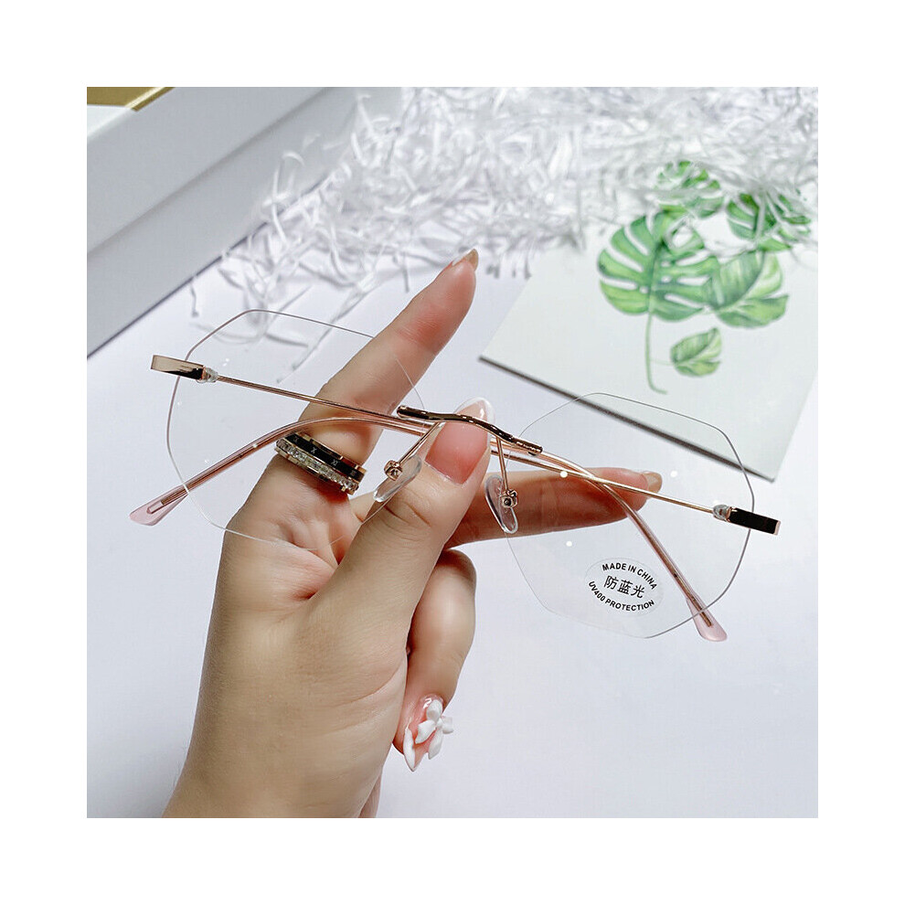Polygon Computer Glasses Frameless Women Men Anti Light Blocking Glasses Optical Spectacle Myopia glasses Nearsighted -1.0