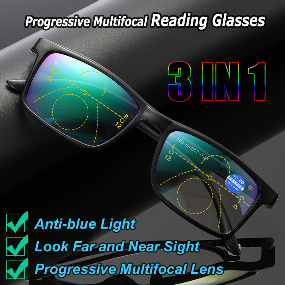 Multicoloured 3 In 1 Bifocals Reading Glasses Unisex Anti Light Presbyopia Eyeglasses Near Far Sight Hyperopia Eyewear
