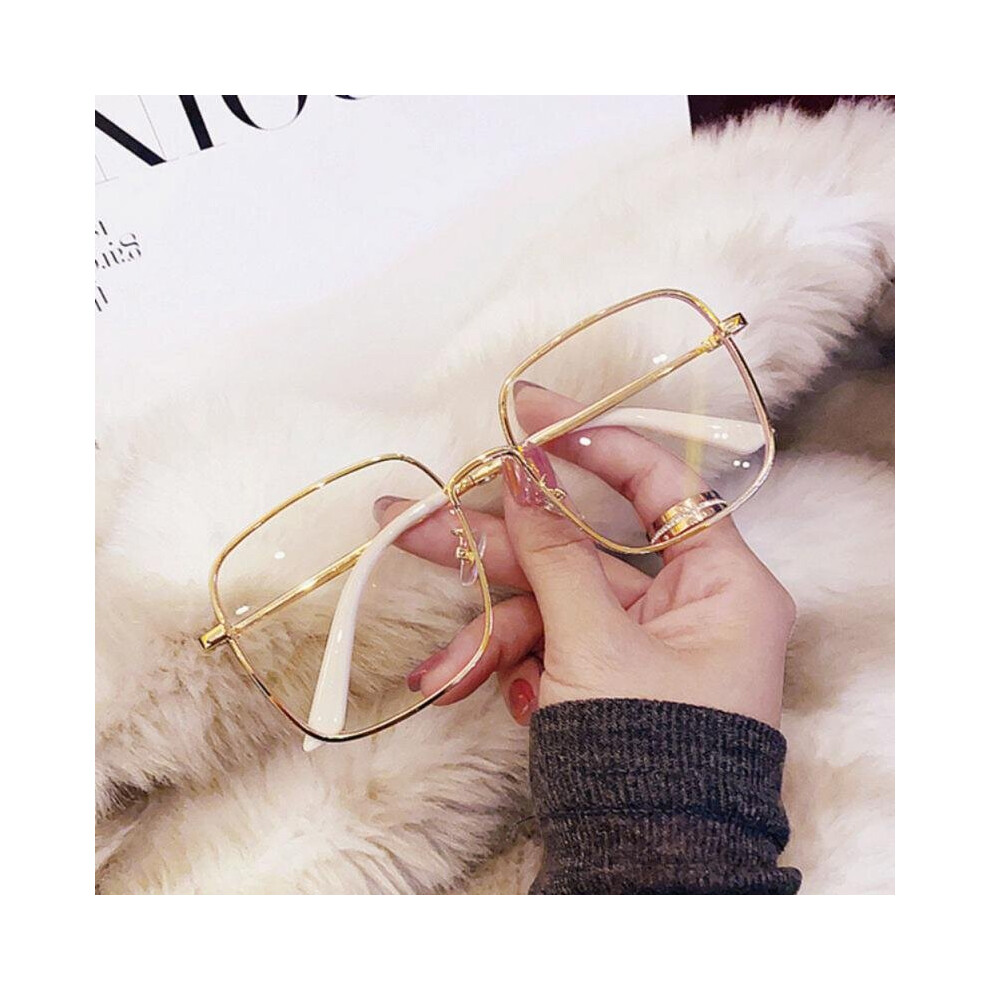 Anti Light Glasses Vintage Metal Frame Glasses Women Oversized Square Eyeglasses Computer Goggles Eyewear