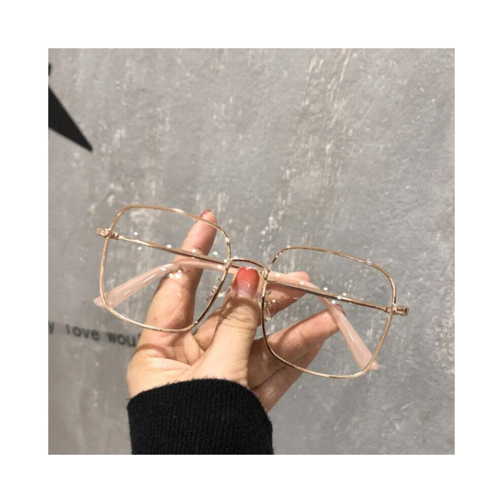 Anti Light Glasses Vintage Metal Frame Glasses Women Oversized Square Eyeglasses Computer Goggles Eyewear