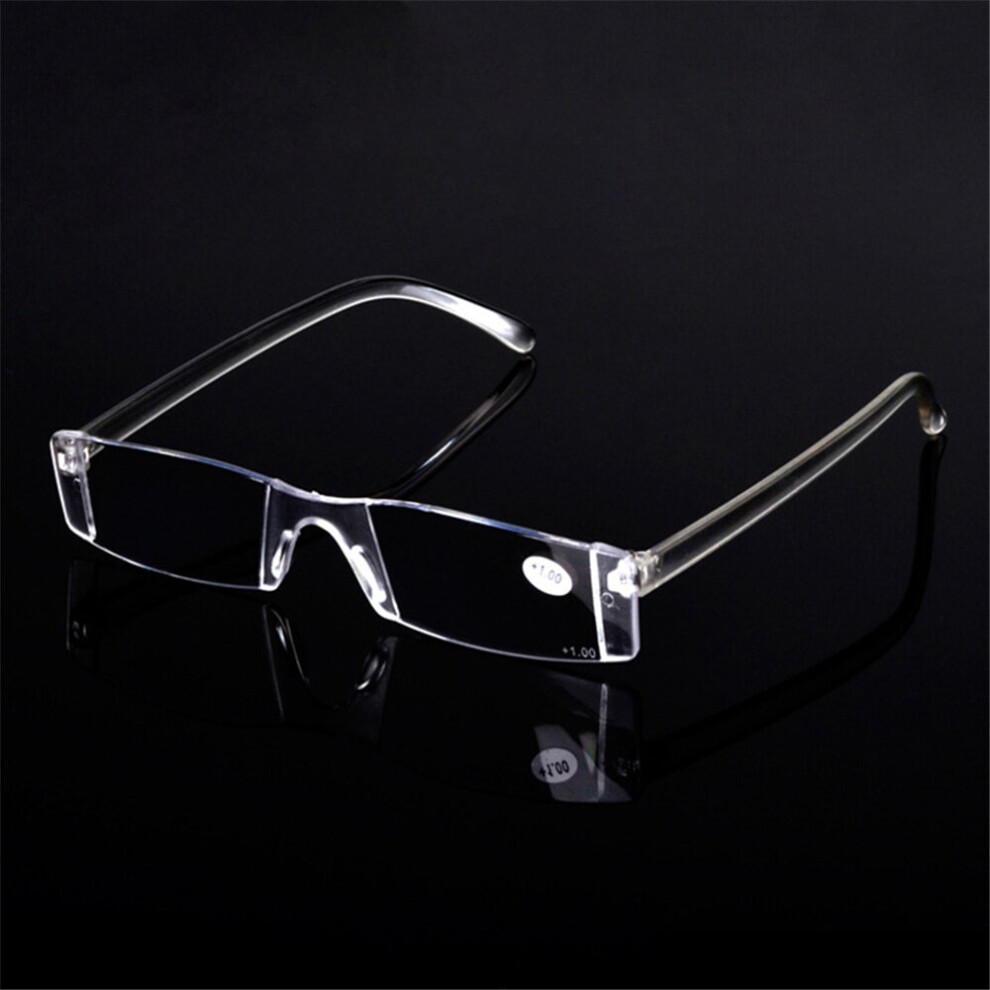 Multicoloured Rimless Reading Glasses Retro Square Presbyopic Eyewear Magnifier Vision Care Eyewear Prescription Clear Lens Glasses+1+4