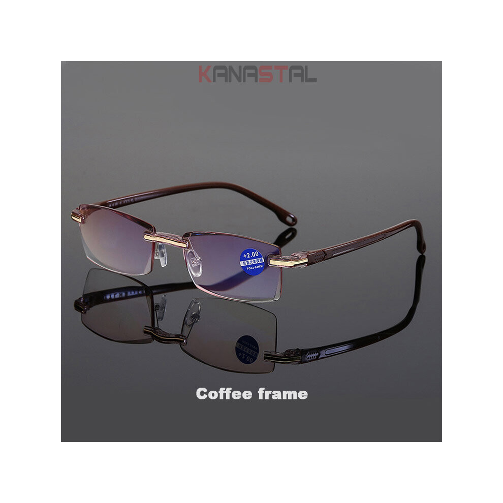 Men's Anti Light Blocking Reading Glasses Cut Frameless Metal Ultralight Eyewear Women Hyperopia Presbyopic Glasses +400