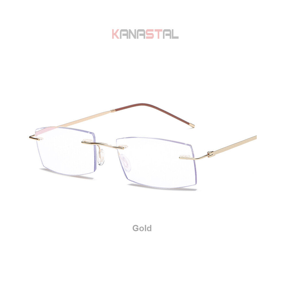 Men's Anti Light Blocking Reading Glasses Cut Frameless Metal Ultralight Eyewear Women Hyperopia Presbyopic Glasses +400