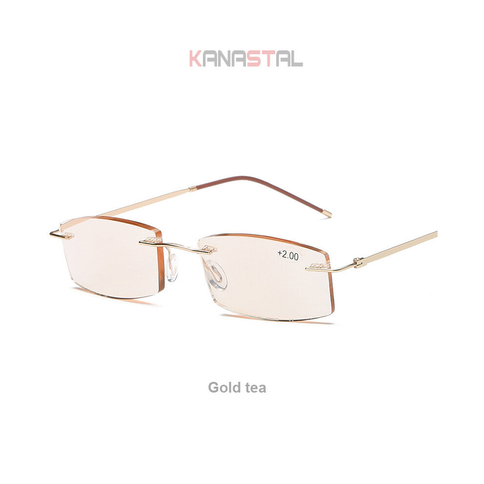 Men's Anti Light Blocking Reading Glasses Cut Frameless Metal Ultralight Eyewear Women Hyperopia Presbyopic Glasses +400