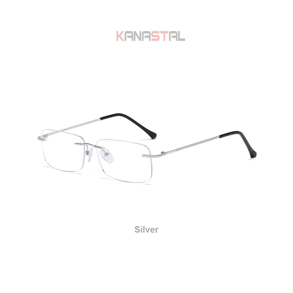 Men's Anti Light Blocking Reading Glasses Cut Frameless Metal Ultralight Eyewear Women Hyperopia Presbyopic Glasses +400