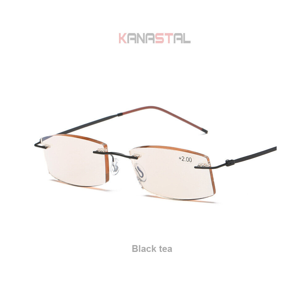 Men's Anti Light Blocking Reading Glasses Cut Frameless Metal Ultralight Eyewear Women Hyperopia Presbyopic Glasses +400