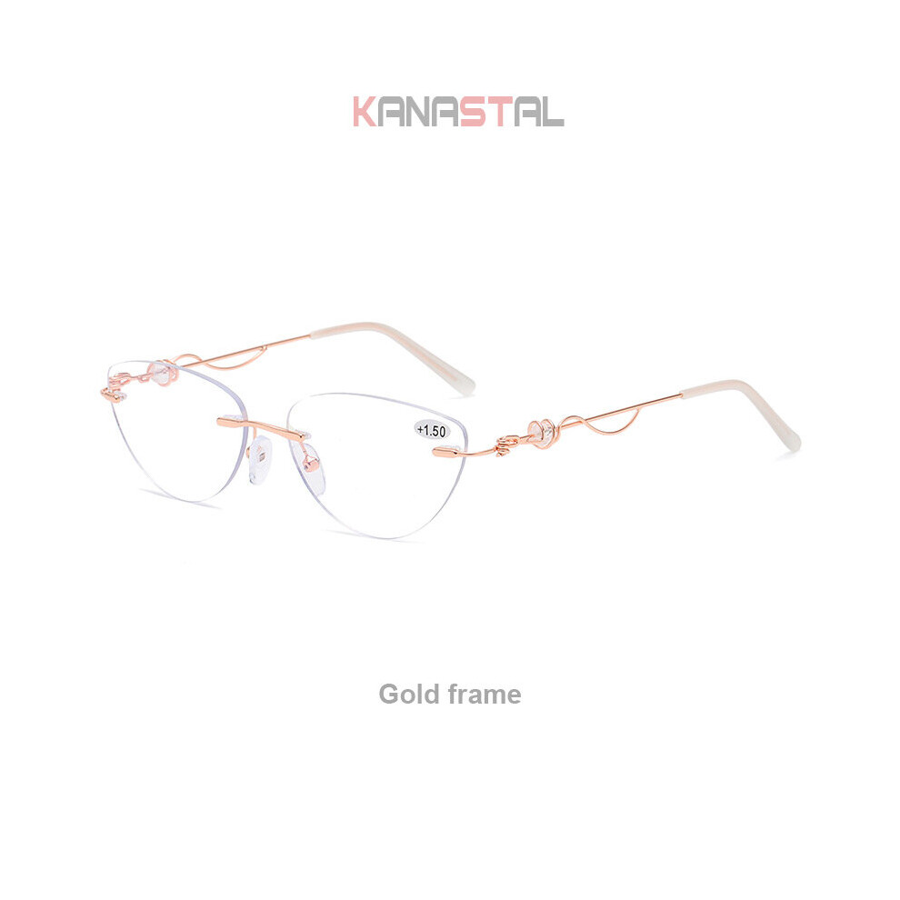 Men's Anti Light Blocking Reading Glasses Cut Frameless Metal Ultralight Eyewear Women Hyperopia Presbyopic Glasses +400