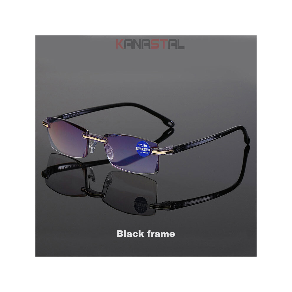 Men's Anti Light Blocking Reading Glasses Cut Frameless Metal Ultralight Eyewear Women Hyperopia Presbyopic Glasses +400