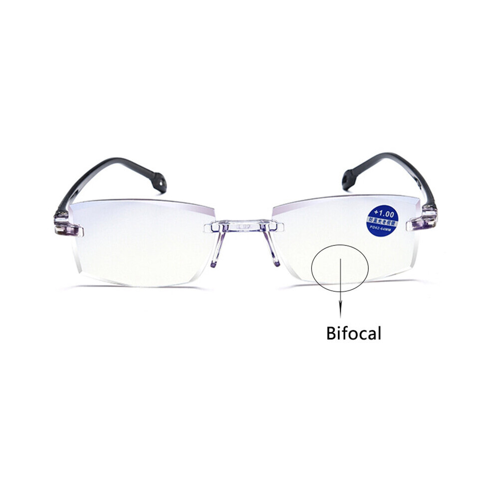 Multicoloured Bifocal Progressive Reading Glasses Women Men Light Blocking Multifocal Eyewear Ultralight Rimless Diopter Eyeglasses