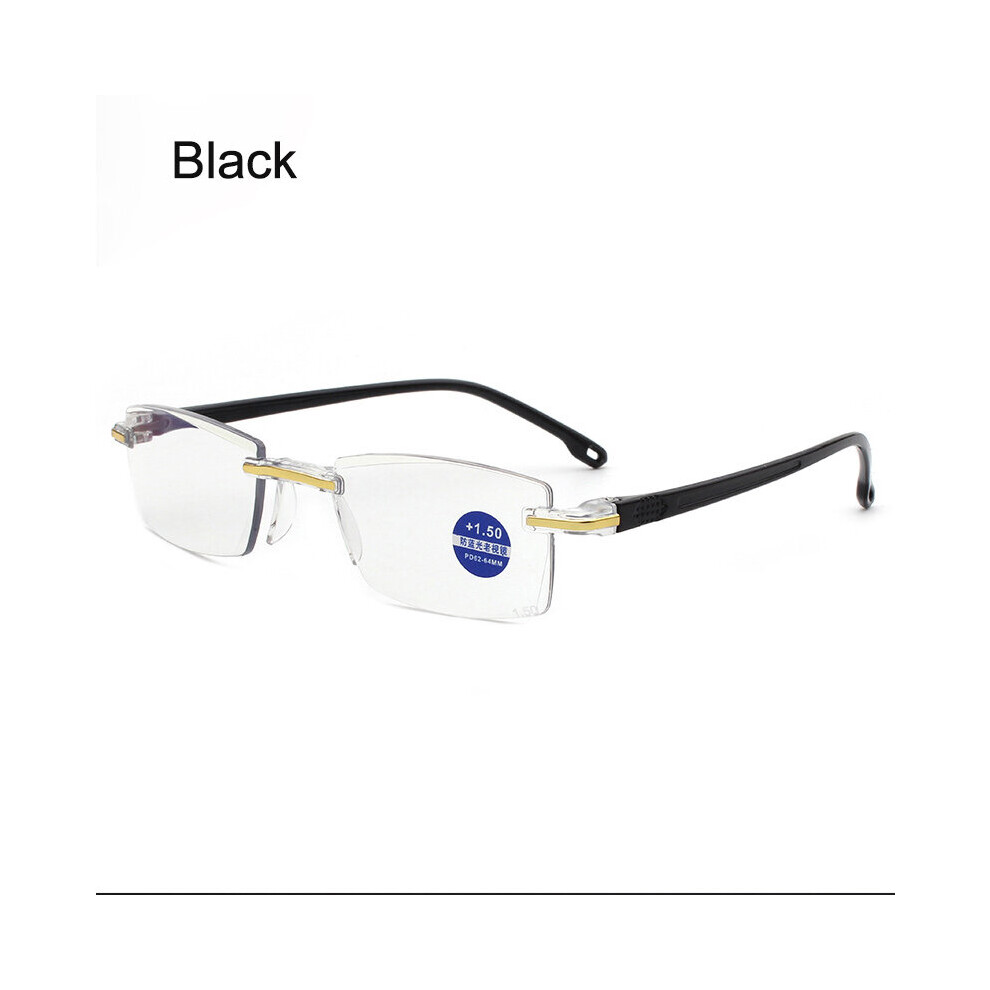 (MULTI, Auburn) Anti Light Blocking Rimless Reading Glasses Women Men Square Frameless Presbyopic Glasses Diopters +1.0 1.5 2 2.5 4.0
