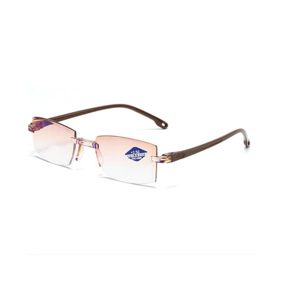 (Orange, Auburn) Anti Light Blocking Rimless Reading Glasses Women Men Square Frameless Presbyopic Glasses Diopters +1.0 1.5 2 2.5 4.0