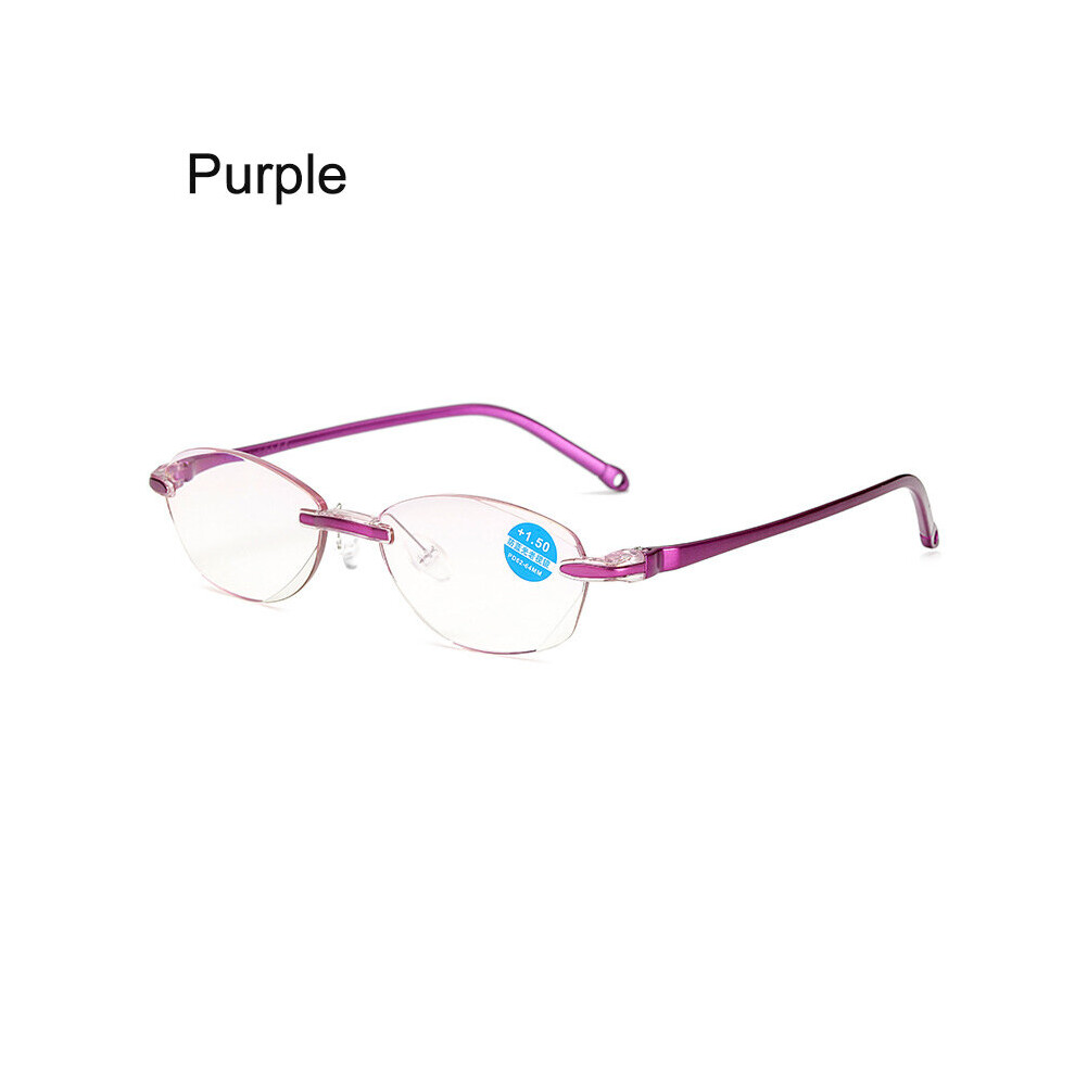 (Clear, Auburn) Anti Light Blocking Rimless Reading Glasses Women Men Square Frameless Presbyopic Glasses Diopters +1.0 1.5 2 2.5 4.0