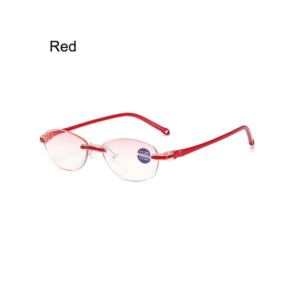 (Auburn, beige) Anti Light Blocking Rimless Reading Glasses Women Men Square Frameless Presbyopic Glasses Diopters +1.0 1.5 2 2.5 4.0