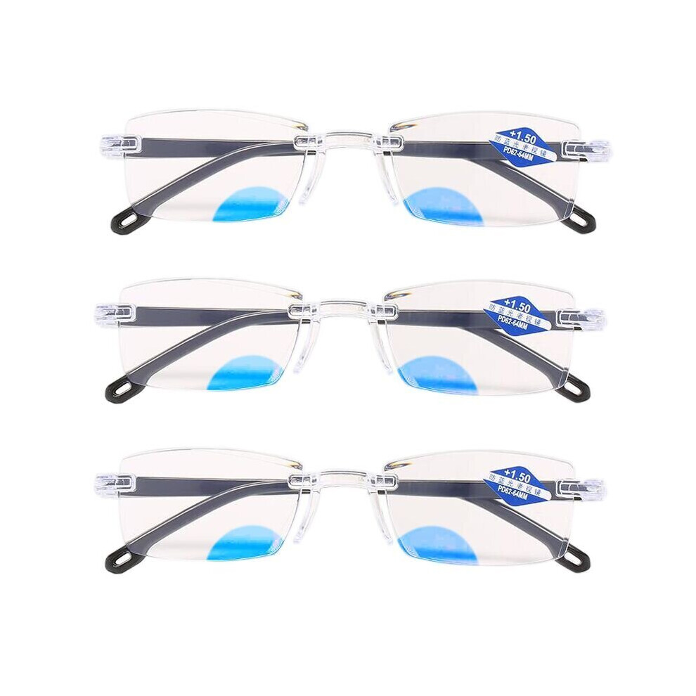Multicoloured Anti Light Blocking Rimless Cutting Unbreakable Bifocal Reading Glasses Men Presbyopia Glasses Vintage Progressive Eyewear