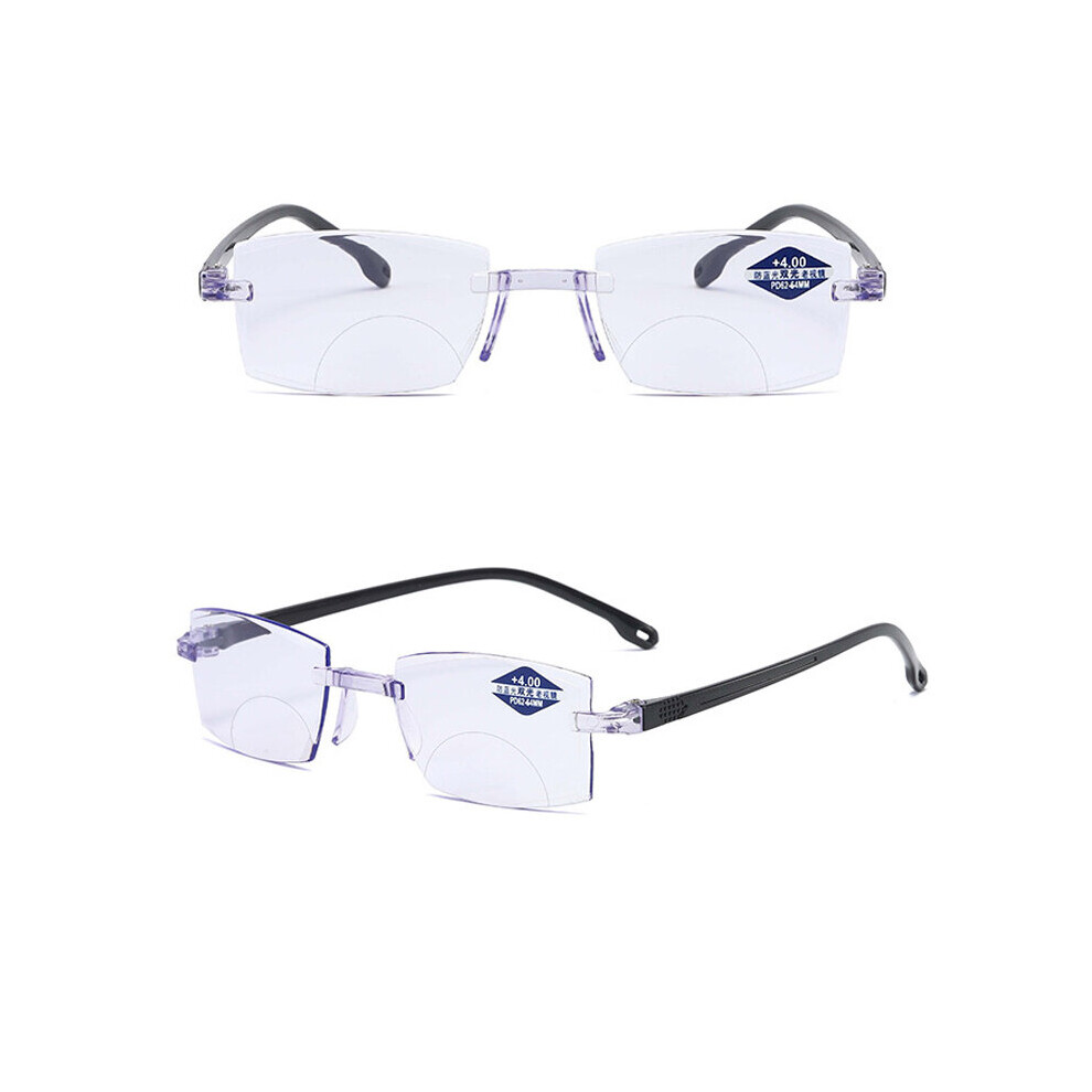 Multicoloured Anti Light Blocking Rimless Cutting Unbreakable Bifocal Reading Glasses Men Presbyopia Glasses Vintage Progressive Eyewear