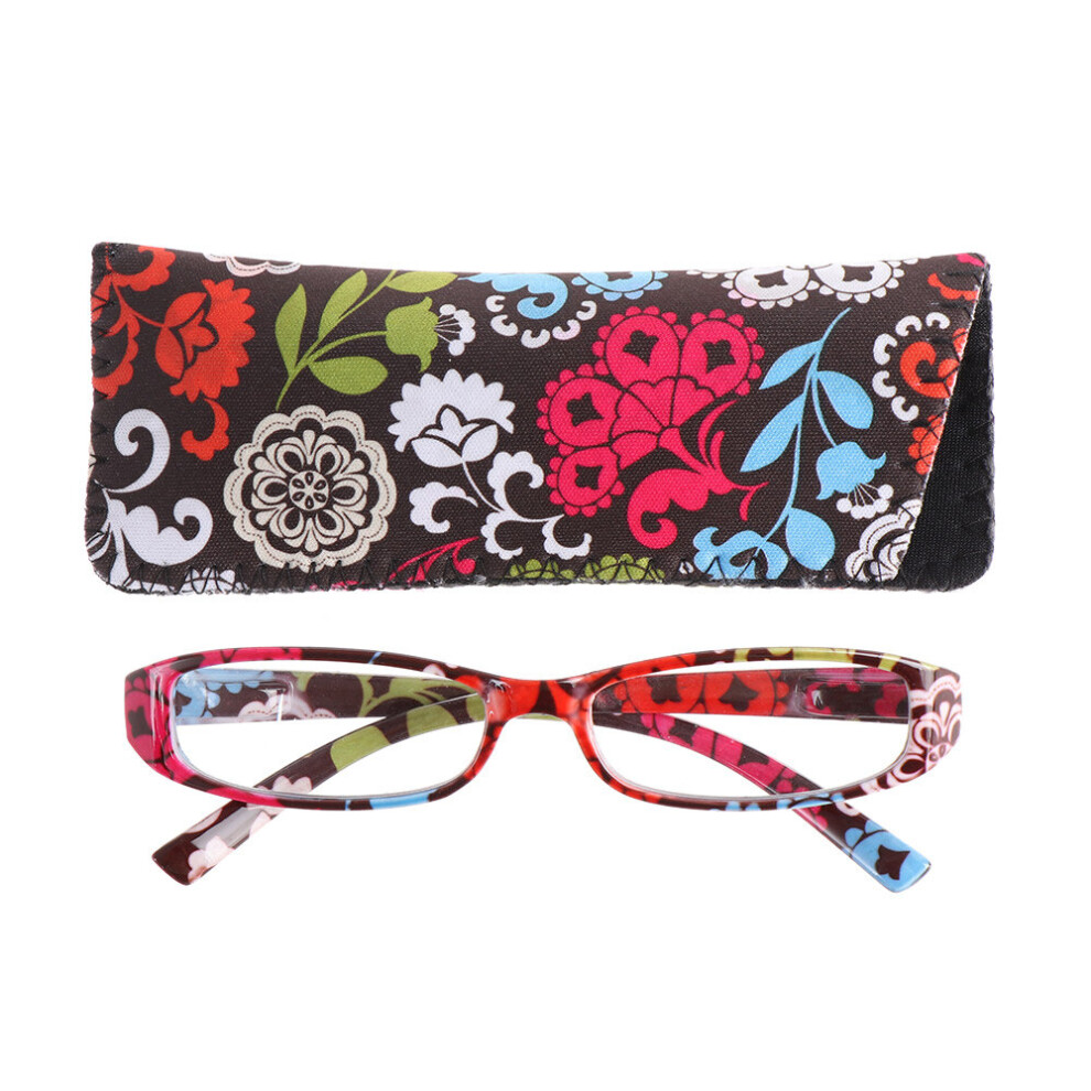 1PC Women Reading Glasses Matching Pouch Flower Print Resin Read Eyeglasses Magnifying Presbyopic Eyewear +1.0~+4.0