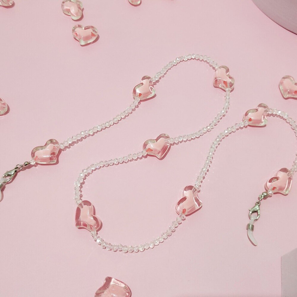 Love Heart Pink Crystal Sunglasses Chain Romantic Transparent Bead Chain For Glasses Women Necklace Lanyard Jewelry