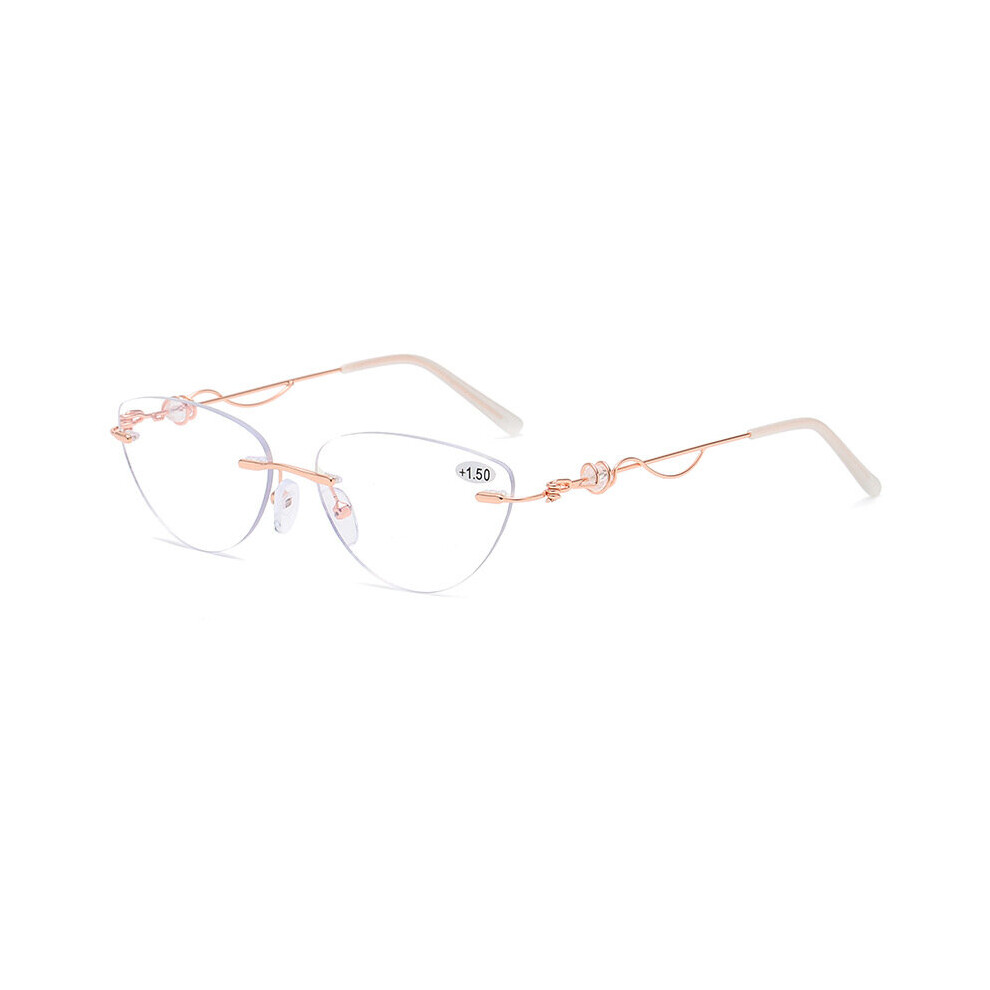Multicoloured Lady's Frameless Reading Glasses Anti Light Crystal Metal Presbyopia Spectacles Hyperopia Eyeglasses +1.0+1.5...+4.0