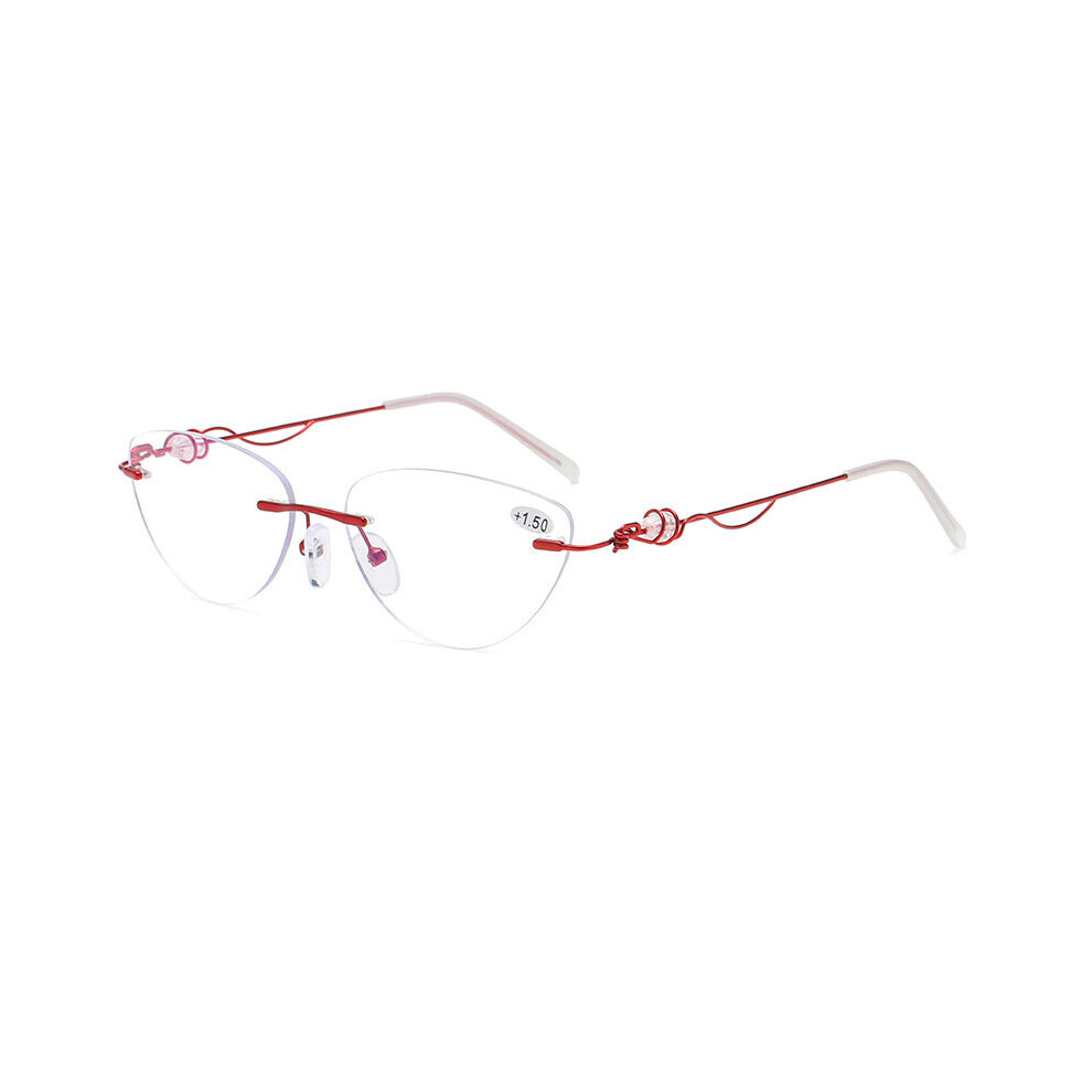 Multicoloured Lady's Frameless Reading Glasses Anti Light Crystal Metal Presbyopia Spectacles Hyperopia Eyeglasses +1.0+1.5...+4.0