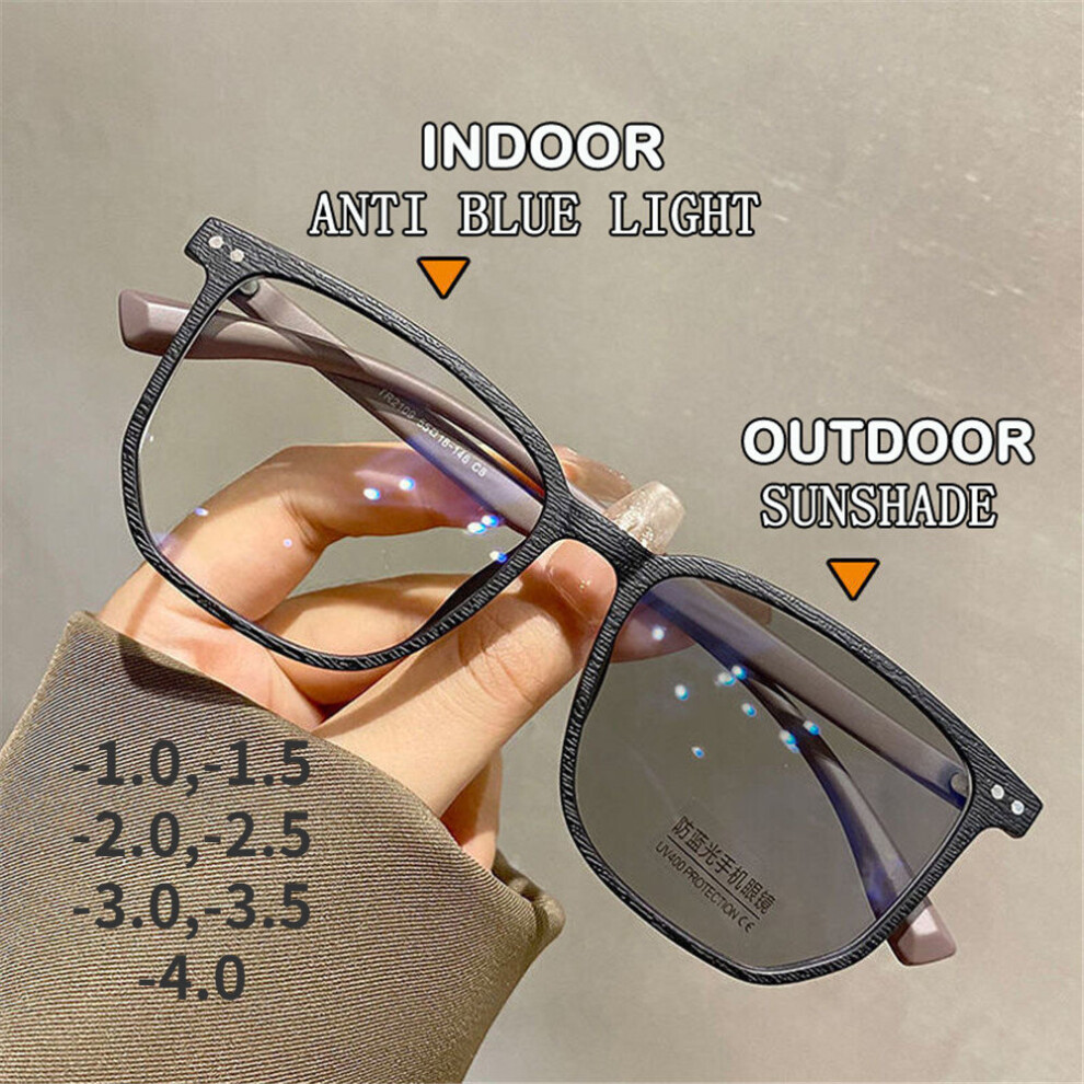Style Intelligent Photochromic Myopia Glasses Women Men Ultralight Vintage Square Glasses Finished Prescription Eyewear