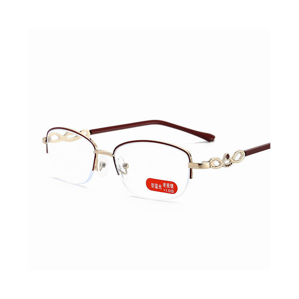 Lady's Crystal Reading Glasses Ultralight Half Business Presbyopic Eyeglasses Optical Spectacle +1.0to+4.0