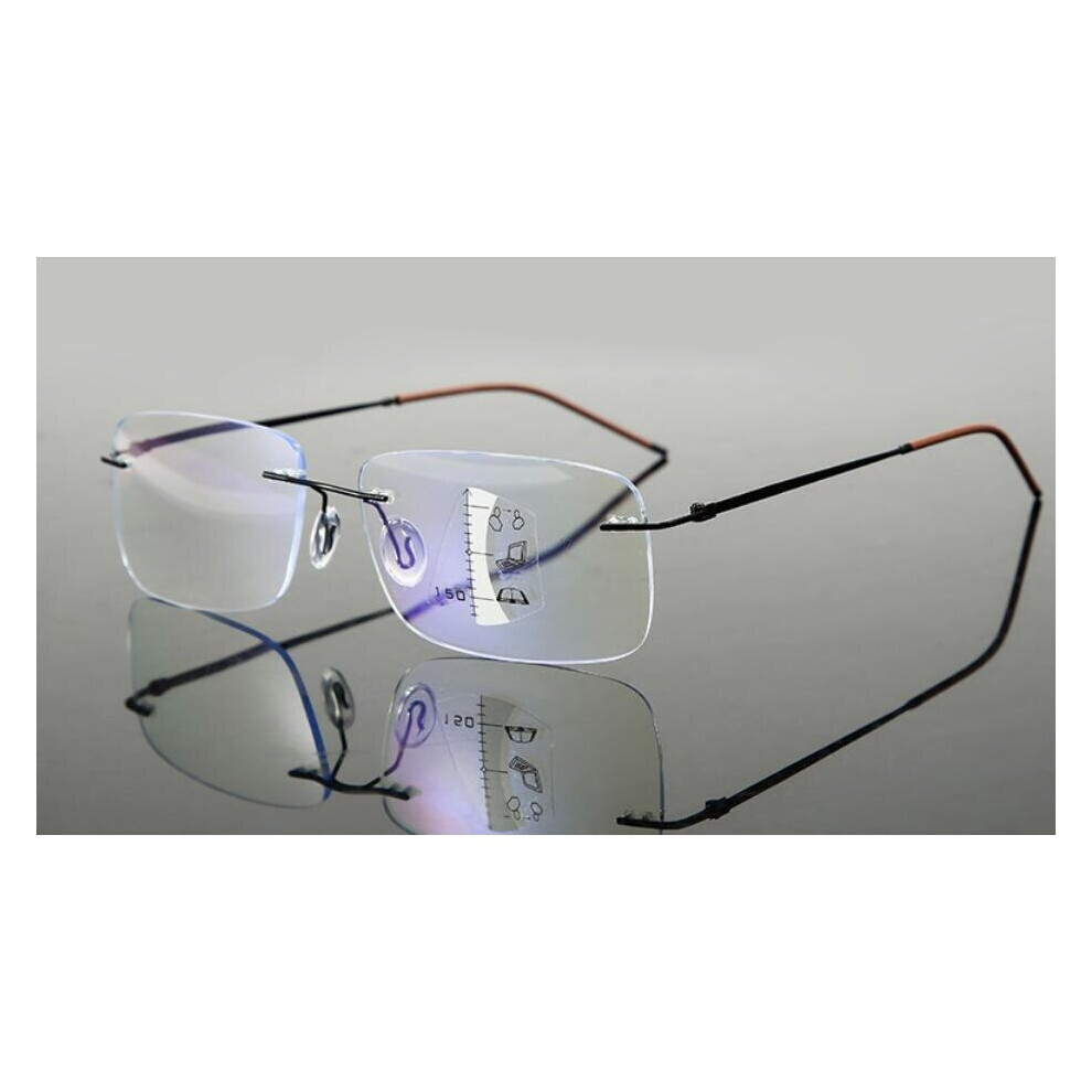 Multicoloured High Rimless Progressive Multifocal Reading Glasses Men Anti Light Presbyopic Glasses Women Ultra Light Metal Gafas