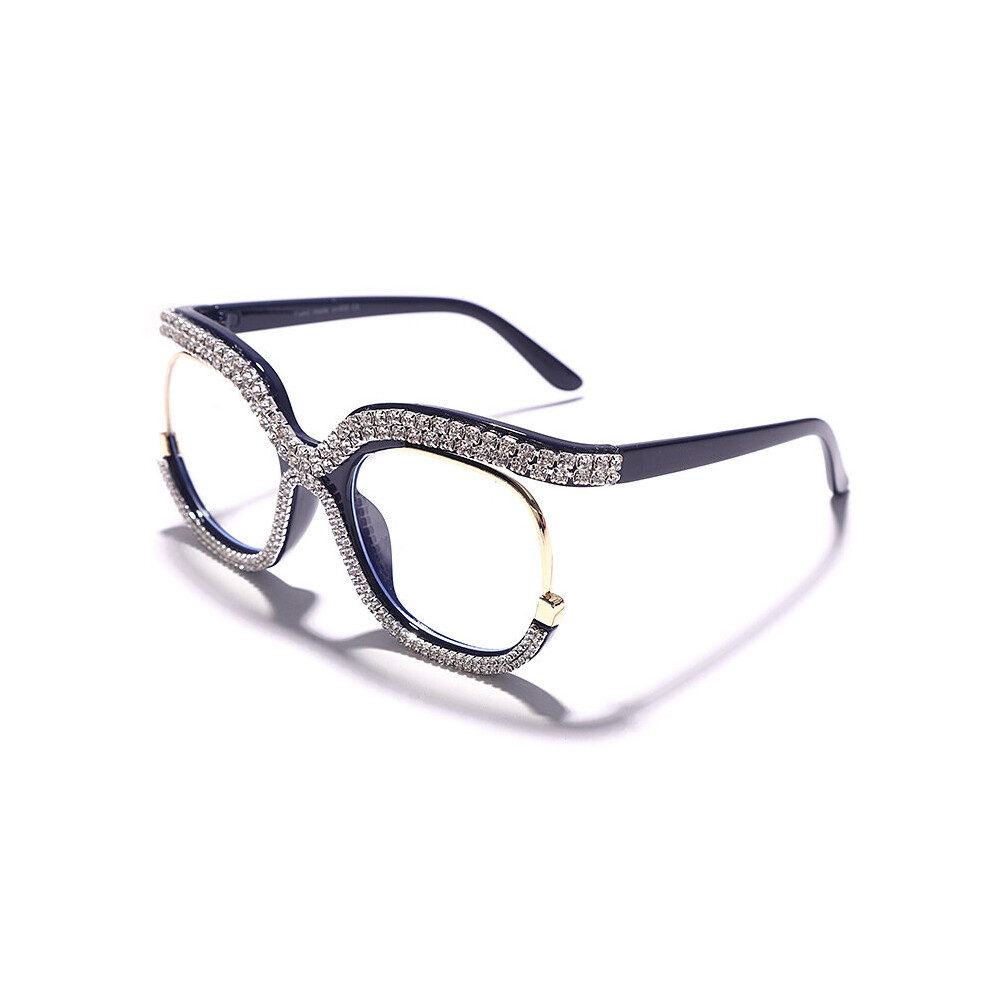 Retro Square Optical Glasses Frames Men Women Crystal Glasses Clear Lens Eyeglasses Frame Diamond Eyewear Prescription
