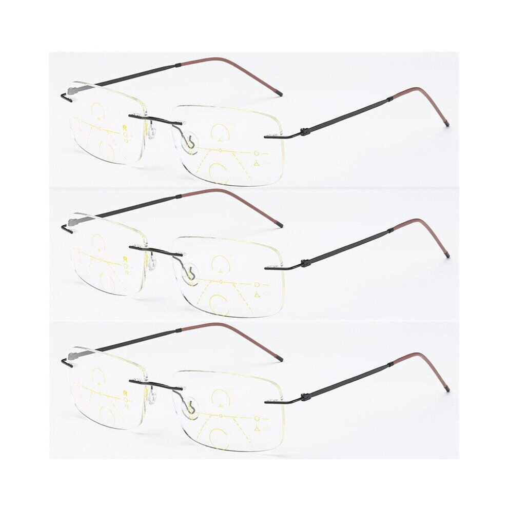Multicoloured High Rimless Progressive Multifocal Reading Glasses Men Anti Light Presbyopic Glasses Women Ultra Light Metal Gafas