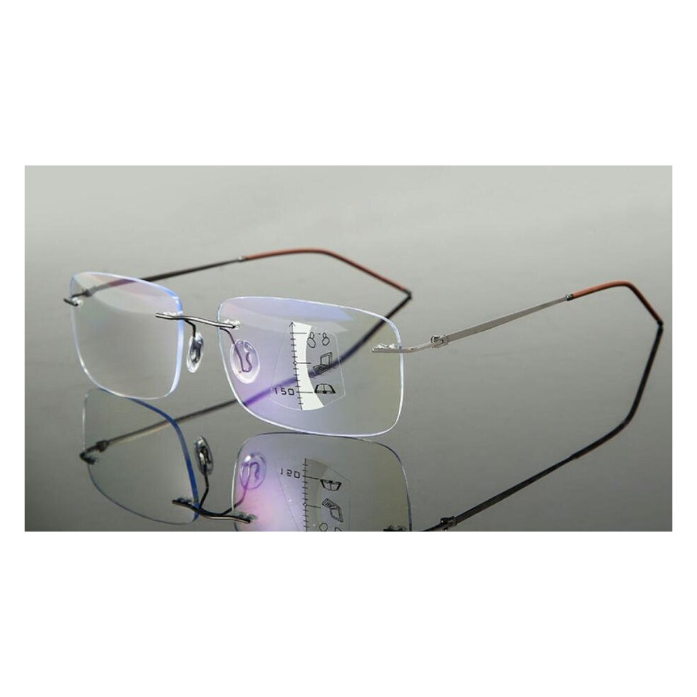 Multicoloured High Rimless Progressive Multifocal Reading Glasses Men Anti Light Presbyopic Glasses Women Ultra Light Metal Gafas