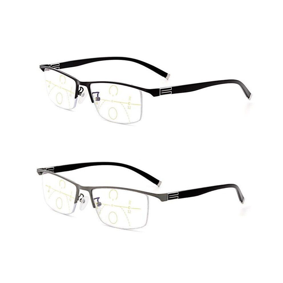 Multicoloured Multifocal Reading Glasses Progressive Bifocal Men Light Blocking Glasses Metal Memory Material Reading Glasses 1.5 1.25