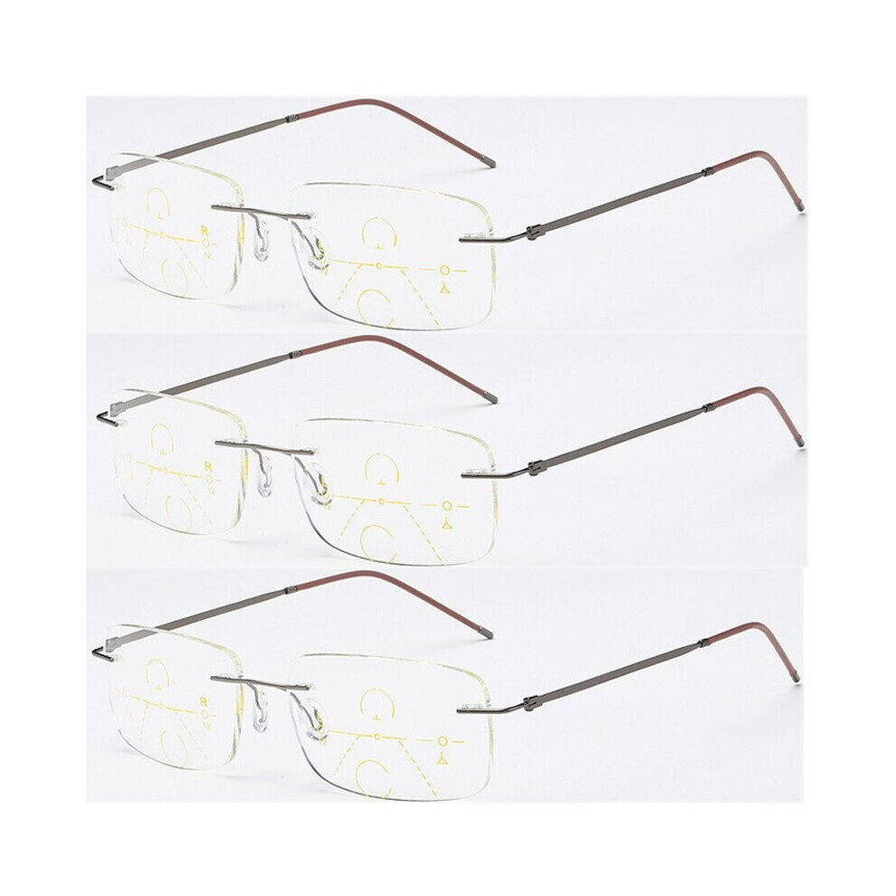 Multicoloured High Rimless Progressive Multifocal Reading Glasses Men Anti Light Presbyopic Glasses Women Ultra Light Metal Gafas