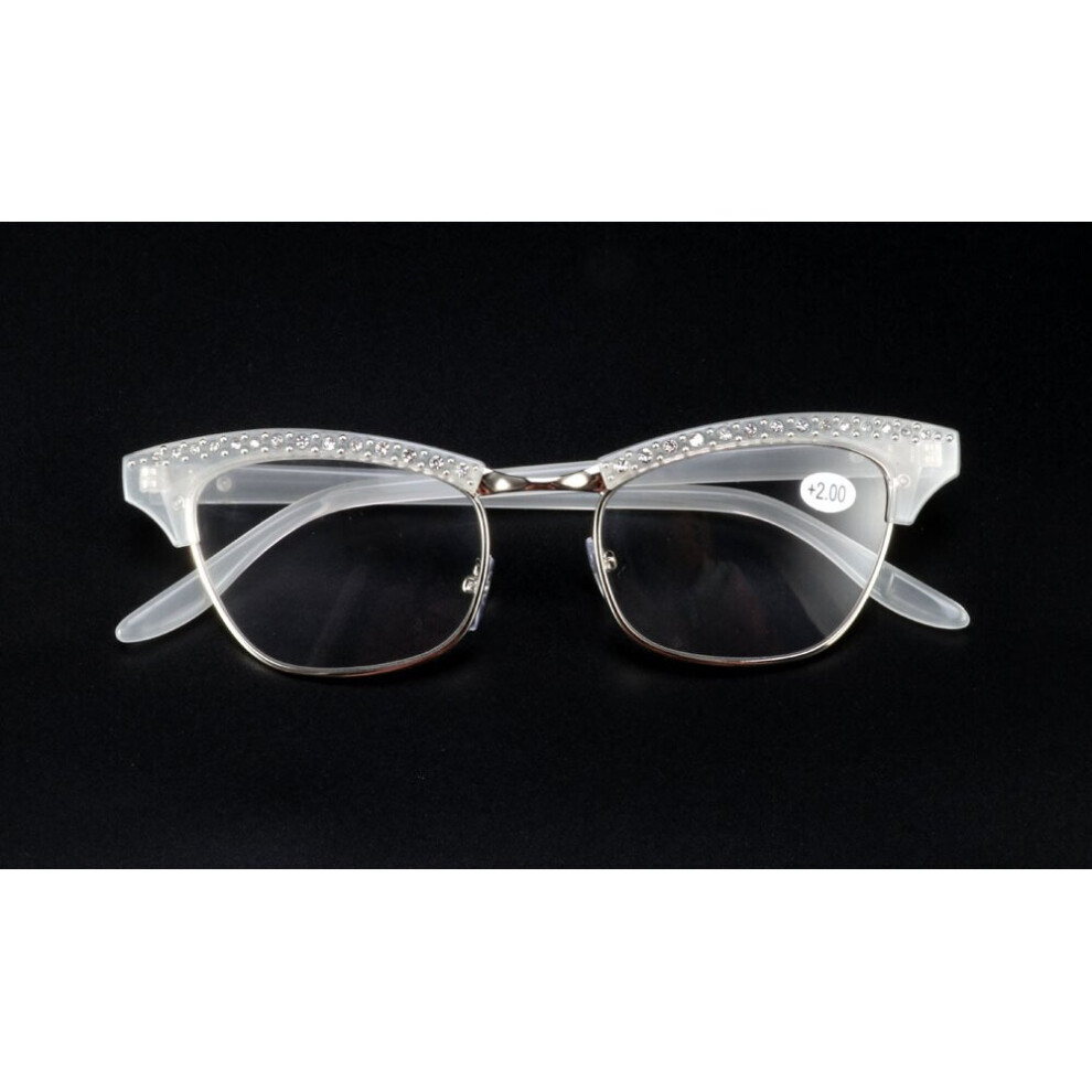 Diamond Ladies Cat Eye Reading Glasses Resin Lenses Women Crystal Rhinestone Decoration Presbyopic Eyewear for Elder