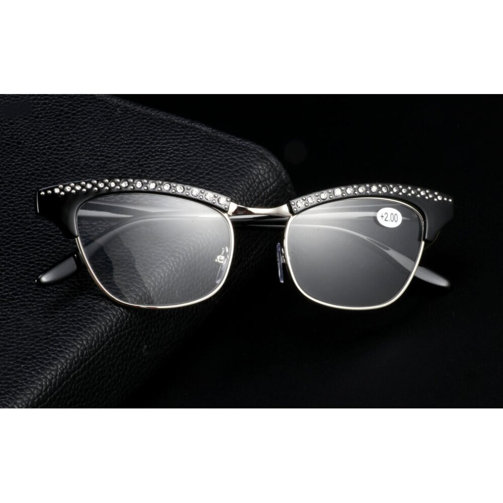 Diamond Ladies Cat Eye Reading Glasses Resin Lenses Women Crystal Rhinestone Decoration Presbyopic Eyewear for Elder