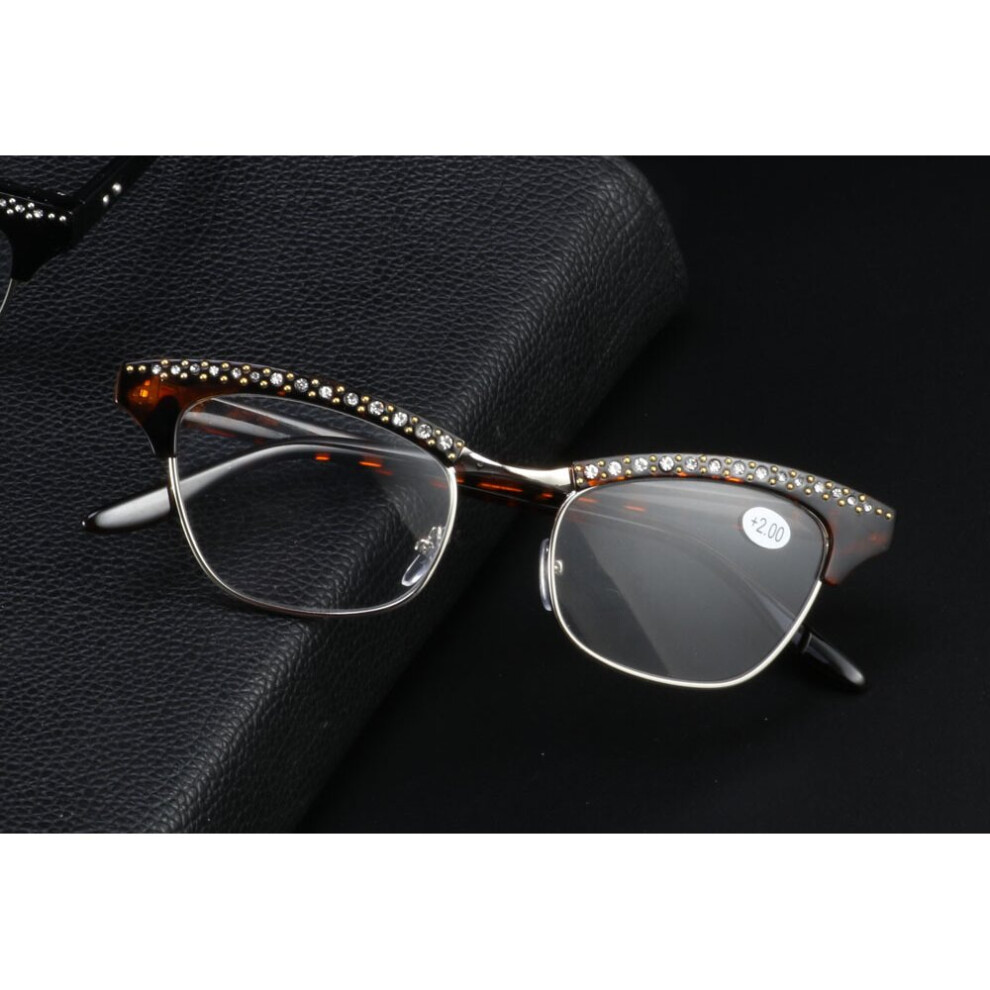 Diamond Ladies Cat Eye Reading Glasses Resin Lenses Women Crystal Rhinestone Decoration Presbyopic Eyewear for Elder