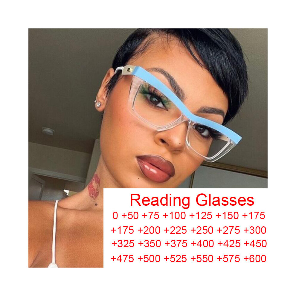 Clear Cat Eye Reading Glasses Prescription Plus +0.5~ +600 Vintage Women's Eyeglasses Presbyopia Decorative Eyewear