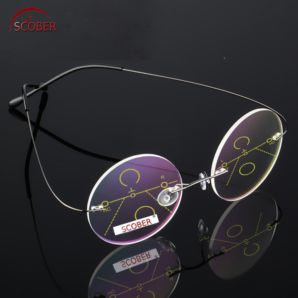 Rimless Ultra-light Round Progressive Multifocal Reading Glasses MEN TITANIUM ALLOY See Near And Far ADD +1 To +4