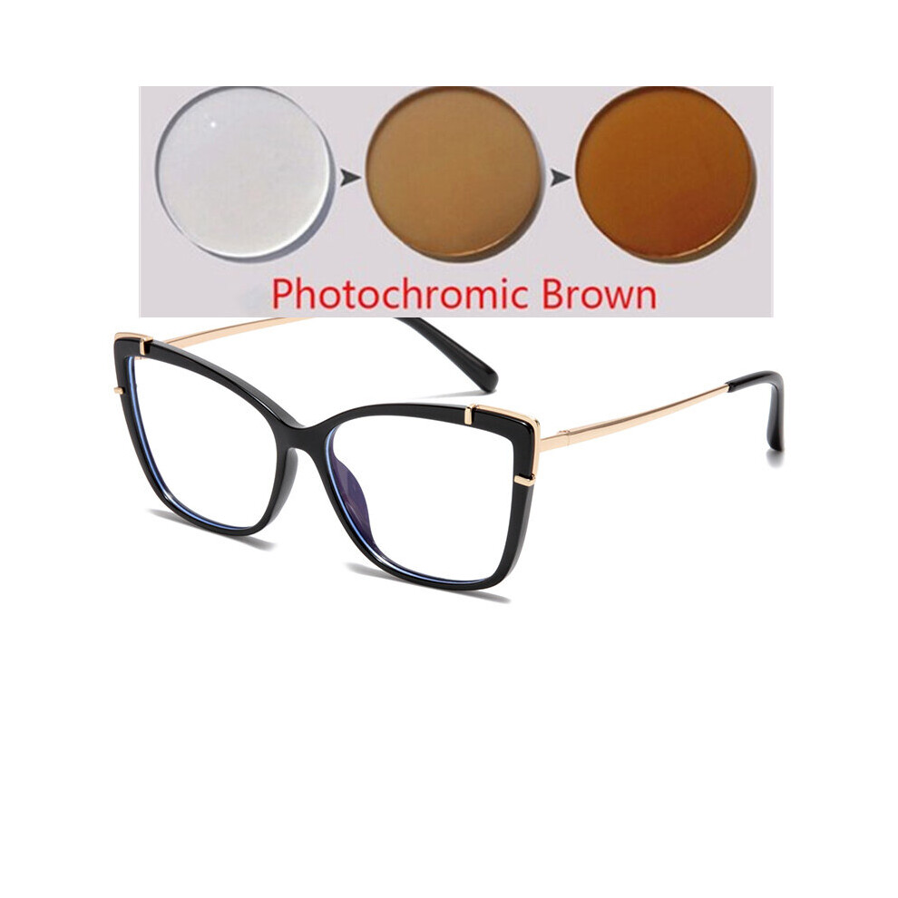 Light Blocker Cat Eye Nearsighted Glasses For Women 1.56 Single Lens Myopia Photochromic Eyeglasses 0 -0.5 -0.75 To -6.0