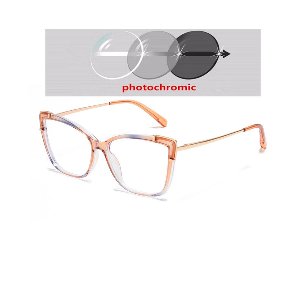 Light Blocker Cat Eye Nearsighted Glasses For Women 1.56 Single Lens Myopia Photochromic Eyeglasses 0 -0.5 -0.75 To -6.0